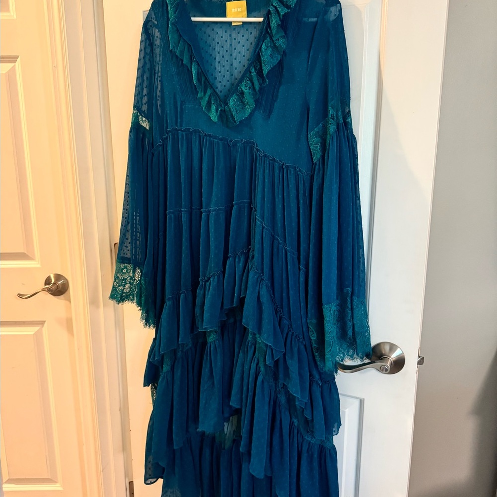 Maeve Blue Ruffled Tiered Sundress with Bell Sleeves
